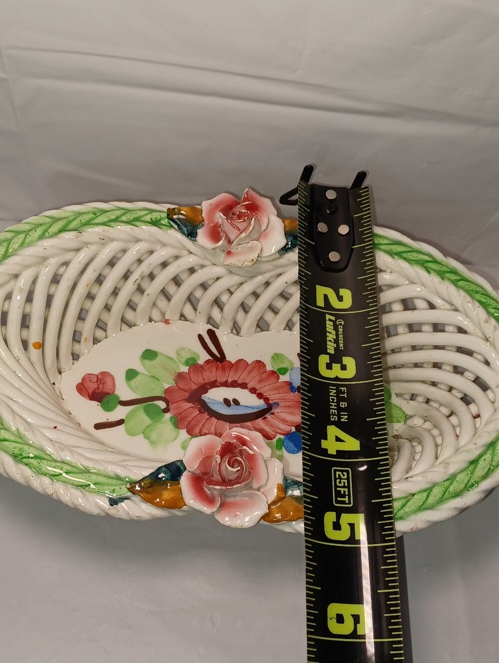 Vintage Porcelain Ceramic Lattice Weave Bowl Dish From Spain Beautiful Florals - Picture 11 of 12